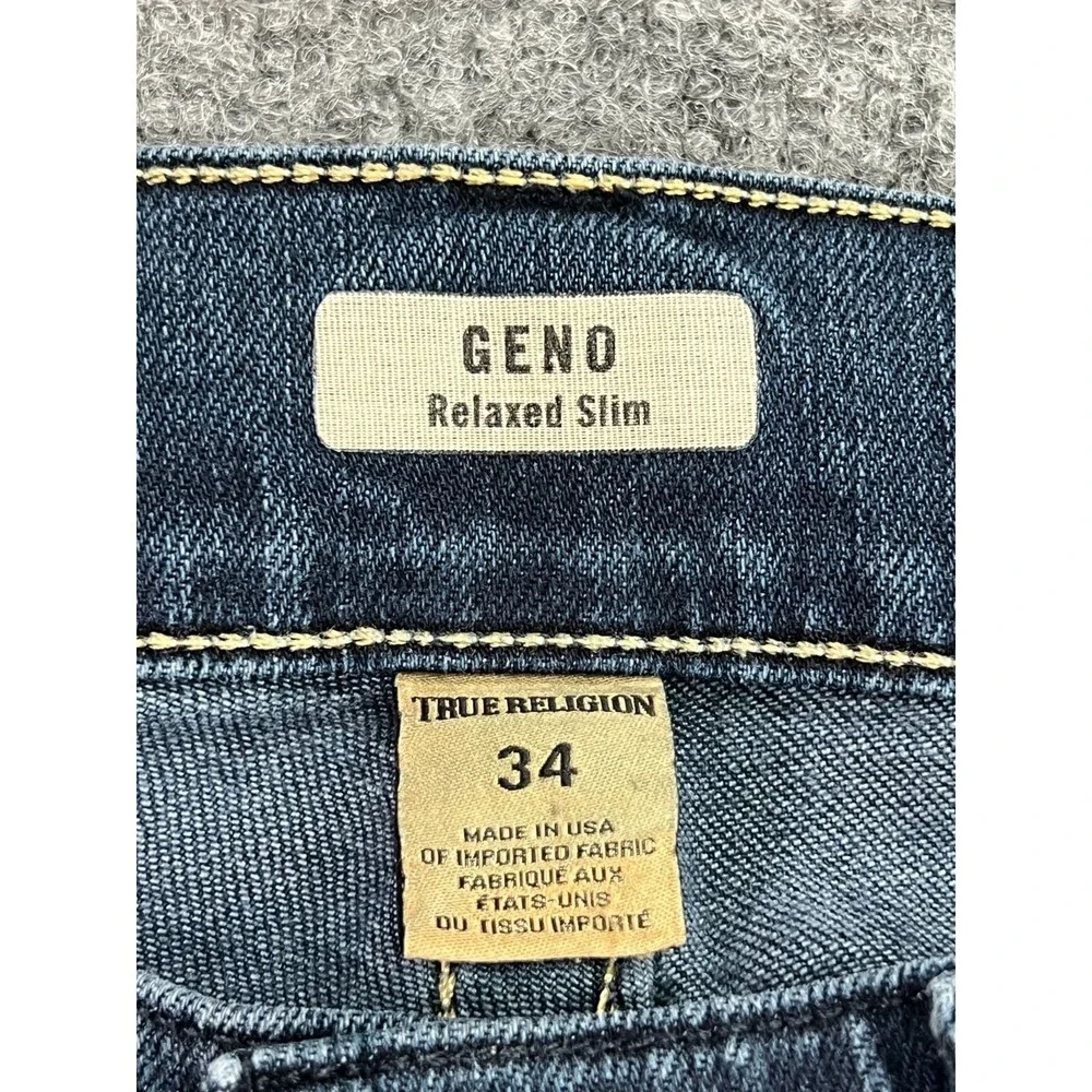 True Religion Jeans Mens 34 Blue Geno Relaxed Slim Horseshoe Made in USA